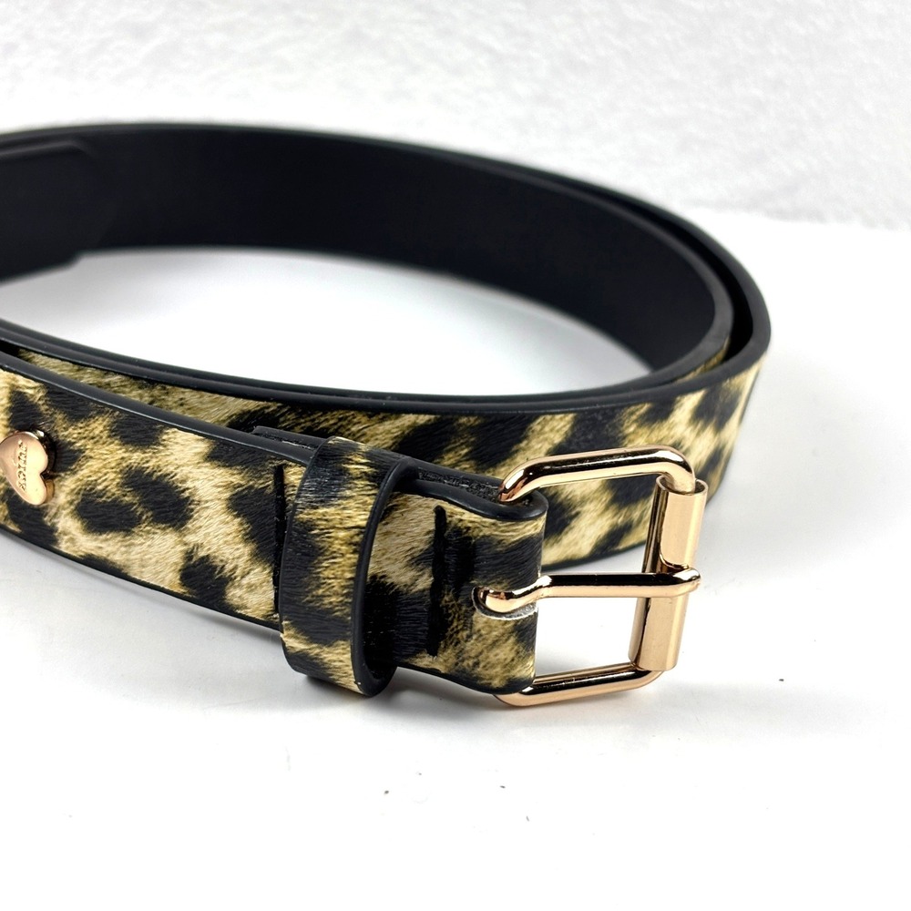 Juicy Couture‎ Belt Womens L/XL Leopard Tan Faux Calf Hair Heart Logo Y2K Retro